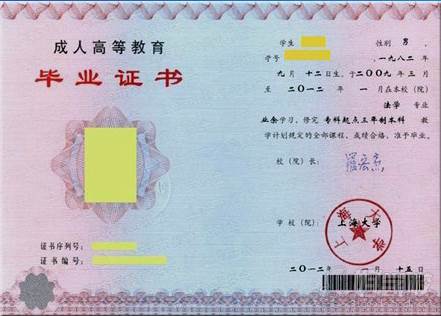 上海大学毕业证书图片_上海大学毕业证正反面样本