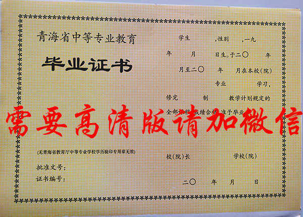 青海省2004年中专毕业证图片（高清图片）
