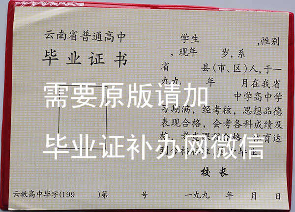 云南省1994年高中毕业证样本