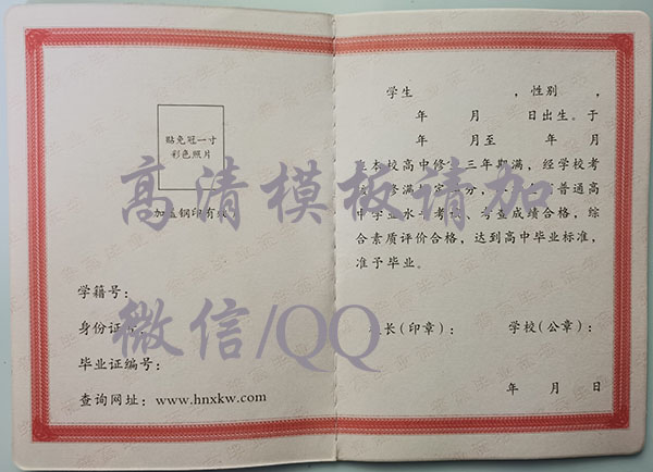 长沙市田家炳实验中学毕业证内页