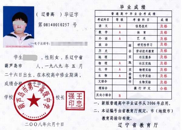 2000年阜新高级中学毕业证字第号怎么填写