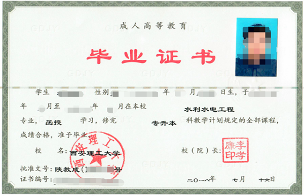 西安理工大学函授大专毕业证图片（2018年）