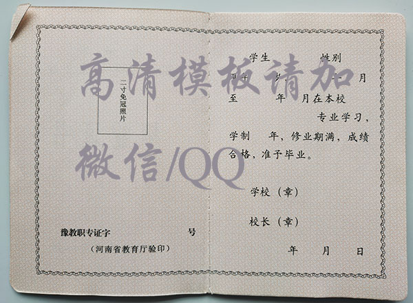 河南省1990年中专毕业证内芯