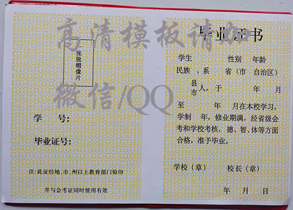 1996年的武汉市高中毕业证样本