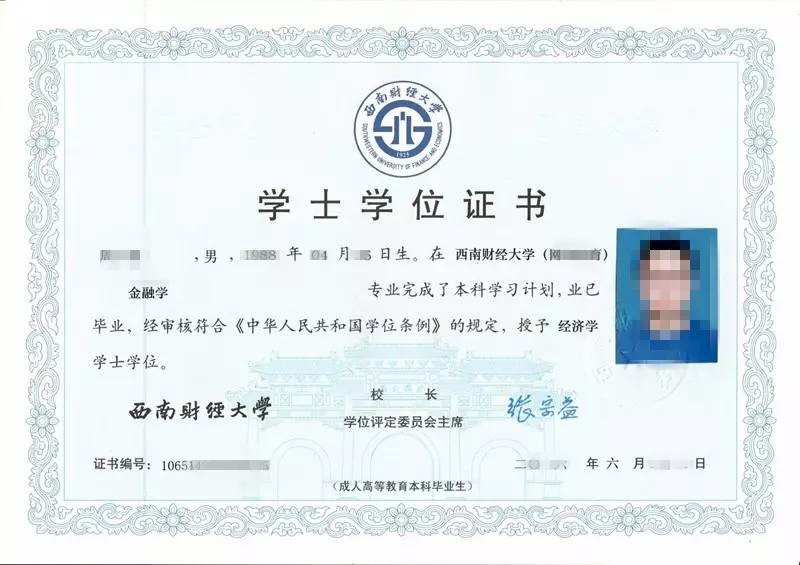 西南财经大学网络教育毕业证样本及学位证图片